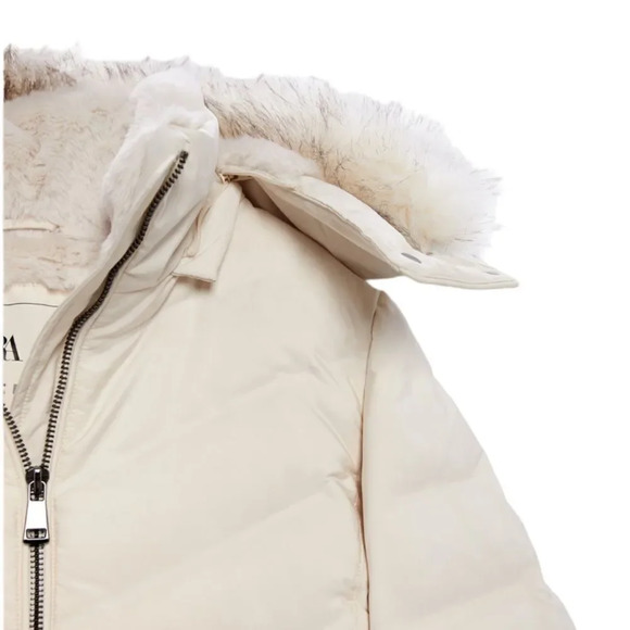 ZARA | Ecru | WATER AND WIND PROTECTION HOODED DOWN COAT - Picture 6 of 11